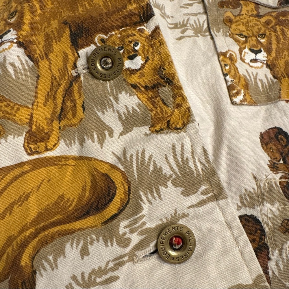 Vintage 1970s Militaires Equipment Safari Animal Print Cotton Utility Jacket - Picture 8 of 9
